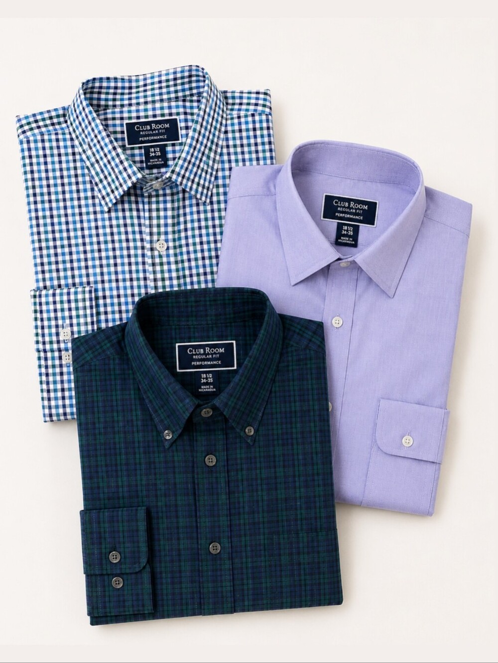 Club Room LOT 3 Performance Regular Fit Dress Shirts 18.5 34/35 100% Cotton